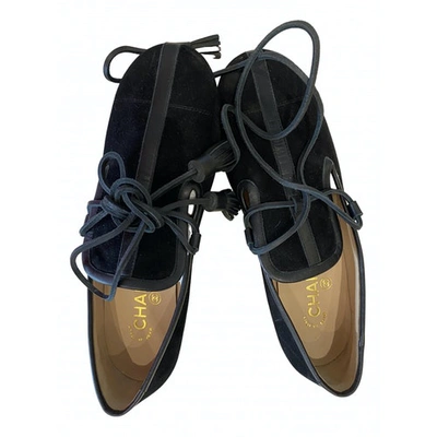 Pre-owned Chanel Velvet Lace Ups In Black