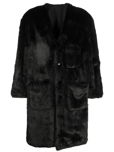 Raf Simons Labo Reversible Nylon & Faux Fur Coat In Black