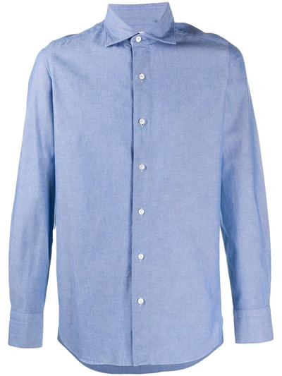 Finamore 1925 Napoli Pointed Collar Cotton Shirt In Blue
