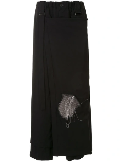 Yohji Yamamoto Wool Gabardine Crop Trousers W/ Skirt In Black