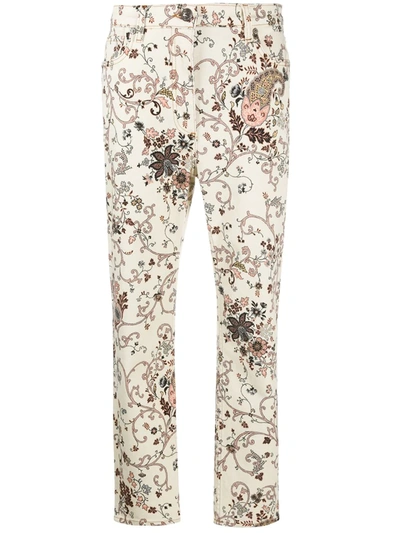 Etro Floral-print Cropped Jeans In Neutrals