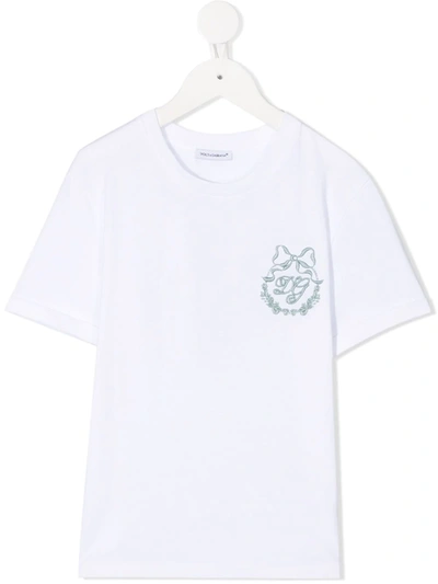 Dolce & Gabbana Kids' Logo-embroidered T-shirt In White