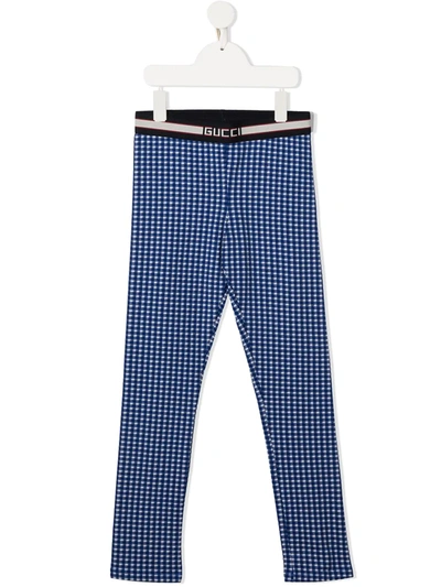 Gucci Kids' Vichy Check Leggings In Blue