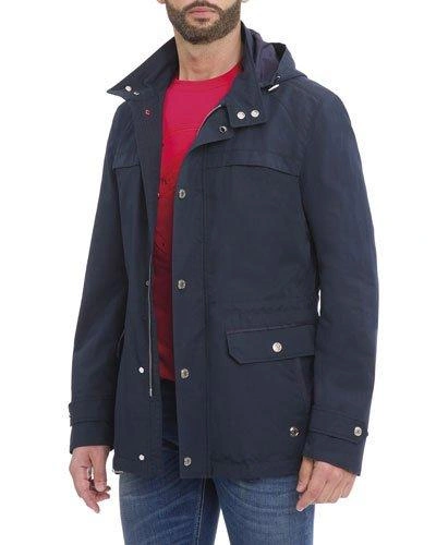 Stefano Ricci Hooded Wool-silk Parka Jacket, Navy