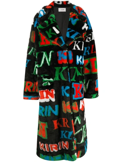 Kirin Graphic-print Single Breasted Coat In Black