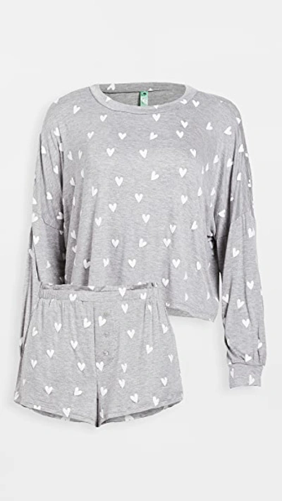 Honeydew Intimates All American Long Sleeve Shortie Pyjamas In Heather Grey Hearts