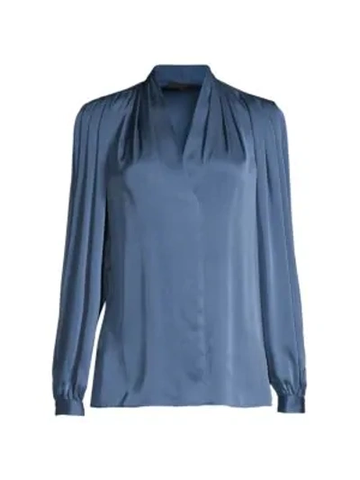 Kobi Halperin Taya Pleated Stretch-silk Blouse In Steel