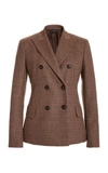 Akris Gala Double Breasted Cashmere Check Blazer In Brown