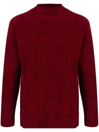 Emporio Armani Mock Neck Perforated Knit Jumper In Red