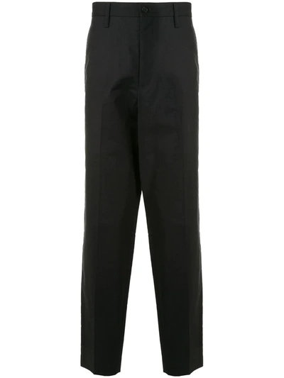 Yohji Yamamoto Embroidered Logo Straight-leg Trousers In Black