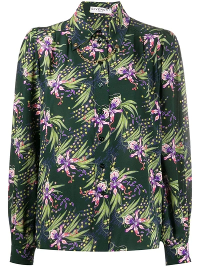 Givenchy Chain-trimmed Floral Silk Shirt In Multicoloured