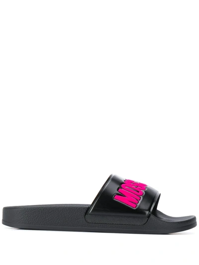 Moschino Logo-print Pool Slides In Black