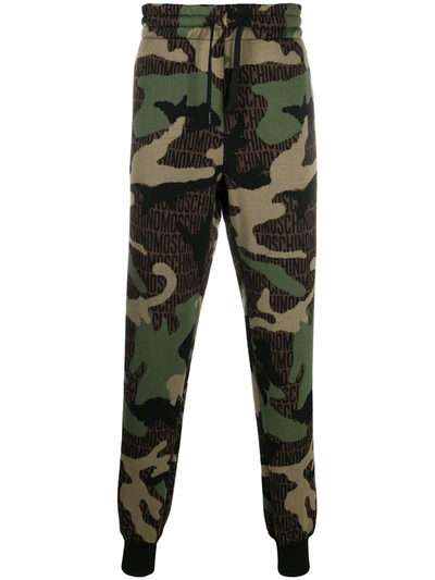 Moschino Logo Print Camouflage Track Trousers In Green
