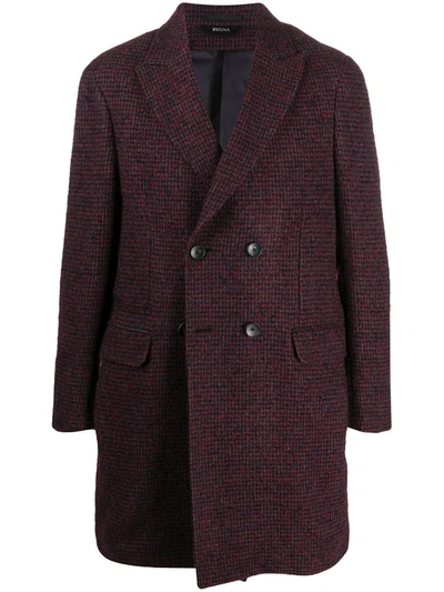 Z Zegna Fine Check Double Breasted Coat In Red
