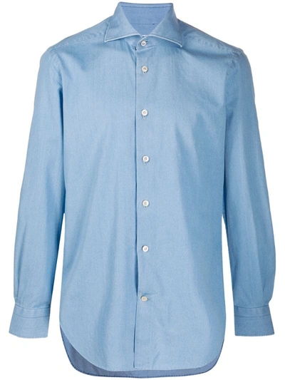 Kiton Spread Collar Buttoned Shirt In Blue