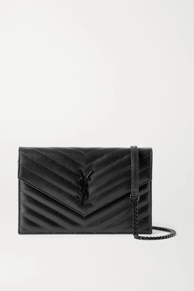 Saint Laurent Monogramme Envelope Textured-leather Shoulder Bag In Black