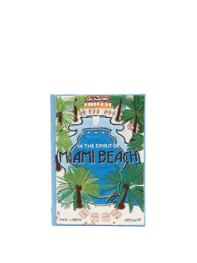 Olympia Le-tan Miami Beach Embroidered Appliquéd Canvas Clutch In Blue