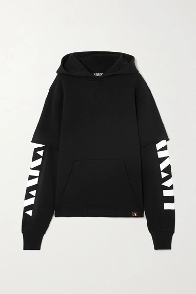 Aarmy Layered Printed Cotton-jersey Hoodie In Black