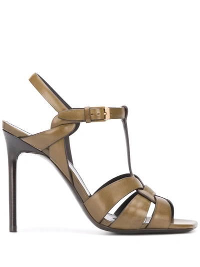 Saint Laurent Tribute Leather Sandals In Army Green