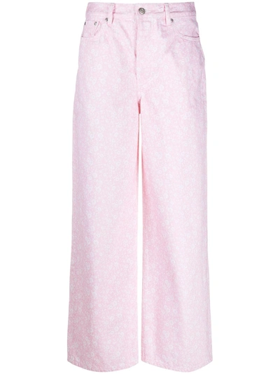 Ganni + Net Sustain Floral-print High-rise Wide-leg Jeans In Baby Pink