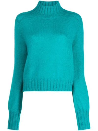 Alberta Ferretti Knit Mohair Blend Turtleneck Sweater In Blue