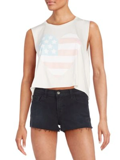Wildfox Sunbleached Flag Graphic Cropped Chad Tank In Vintage Lace