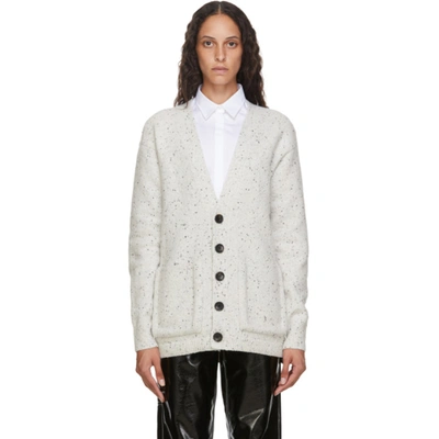 Tibi Faux Leather-trimmed Wool-blend Cardigan In White