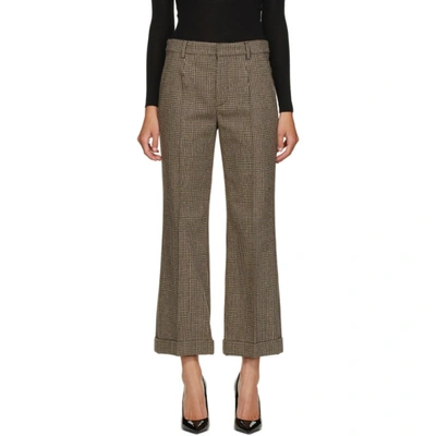 Saint Laurent Cropped Prince Of Wales Checked Wool-blend Straight-leg Pants In Brown