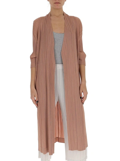 Issey Miyake Pleats Please By  Pleated Midi Coat In Pink