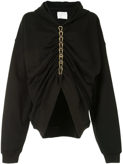 Dion Lee Chain-embellished Ruched Cotton-jersey Hoodie In Black