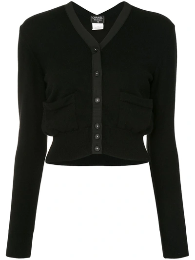Pre-owned Chanel 1995 Buttoned Cropped Cardigan In Black