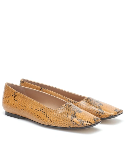 Joseph Snake-effect Leather Ballet Flats In Brown
