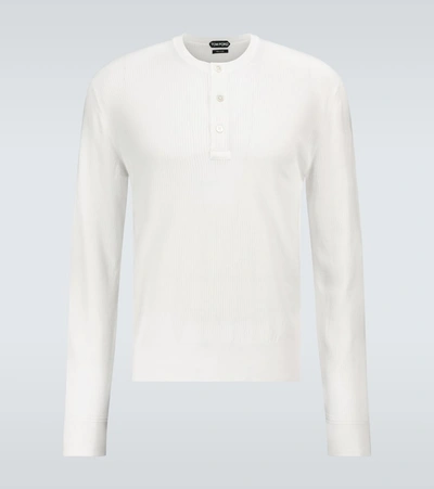 Tom Ford Long-sleeved Ribbed Henley T-shirt In Beige