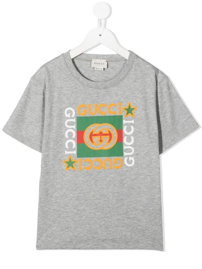 Gucci Kids' Logo Printed Cotton Jersey T-shirt In Grey