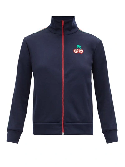 Gucci Cherry-embroidered Pique Track Jacket In Blue