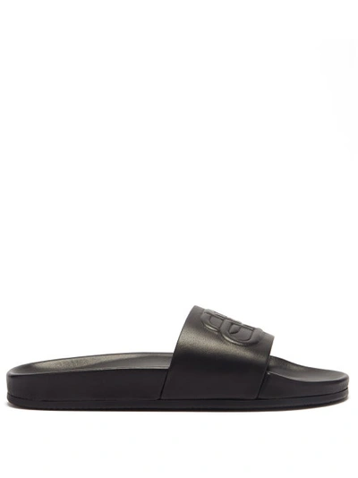 Balenciaga Piscine Bb-logo Leather Slides In Black