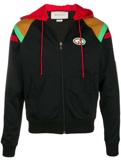 Gucci Gg-patch Web-stripe Hooded Bomber Jacket In Black