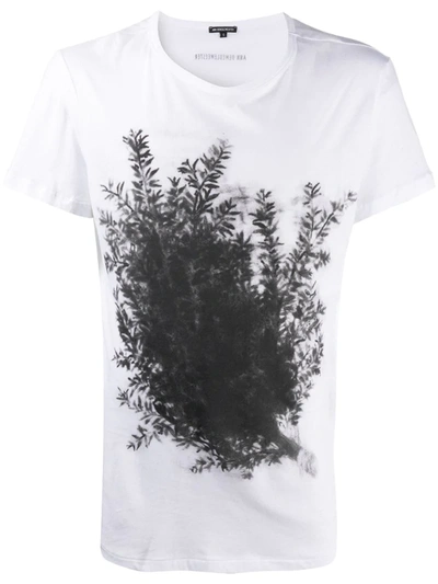 Ann Demeulemeester Branch And Logo-print Cotton-jersey T-shirt In White