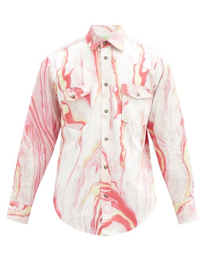 Aries Marble-print Cotton-twill Western Shirt In Pink