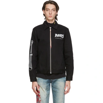 Aries Column-print Zip-up Cotton Shirt Jacket In Black