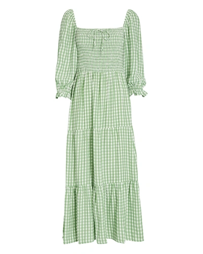 Faithfull The Brand Le Galet Checked Rayon Midi Dress In Green/white |  ModeSens