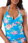 Tommy Bahama Sun Lilies Reversible Halter Tankini Top In Azure Blue