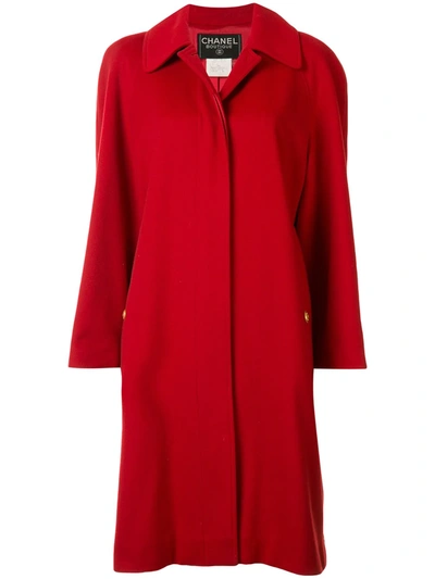 Pre-owned Chanel 1996 Cc Button Cashmere Coat In Red