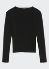 Theory Portrait-neck Ribbed Wool-blend Sweater In Black