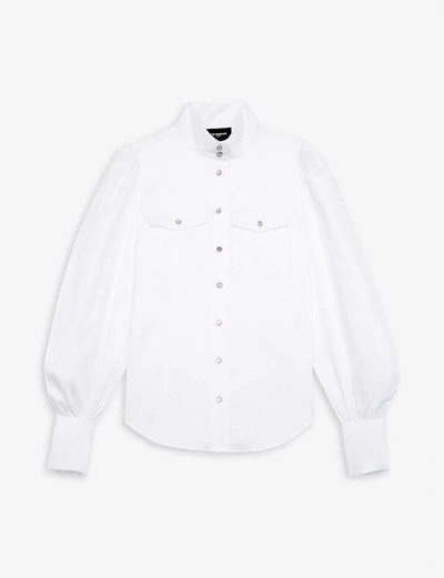 The Kooples High Neck Puff Sleeve Blouse In Whi01