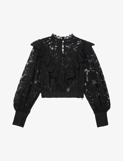 The Kooples High-neck Lace Cropped Top In Black