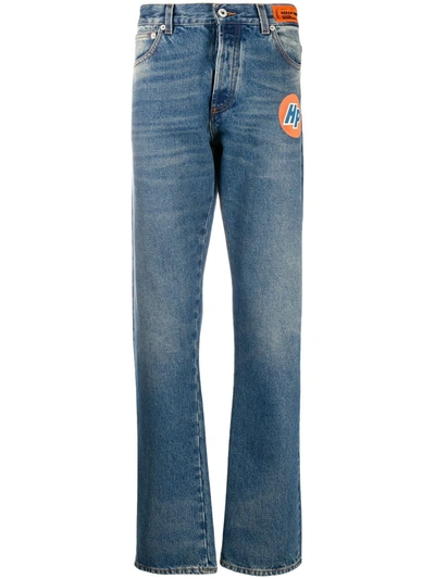 Heron Preston Faded Logo Patch Straight-leg Jeans In Blue