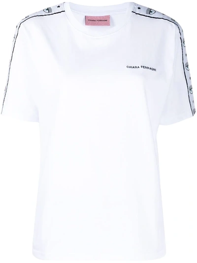 Chiara Ferragni Logomania Embroidered T-shirt In White,black