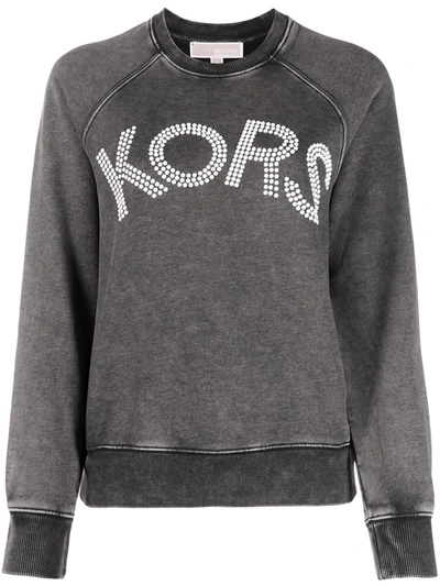 Michael Kors Embellished Logo Cotton Sweatshirt In Black