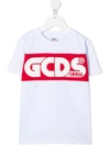Gcds Kids' Short-sleeved Logo Print T-shirt In White